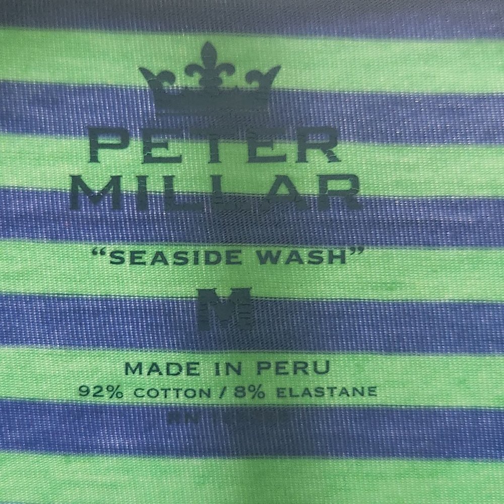 Peter Millar Seaside Wash Periwinkle Seafoam Striped Golf Polo Shirt Size M - Picture 5 of 5